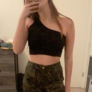 Black one shoulder crop top